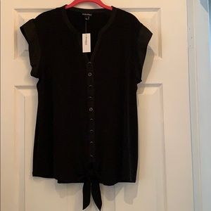 Women’s cap sleeve black tuxedo blouse